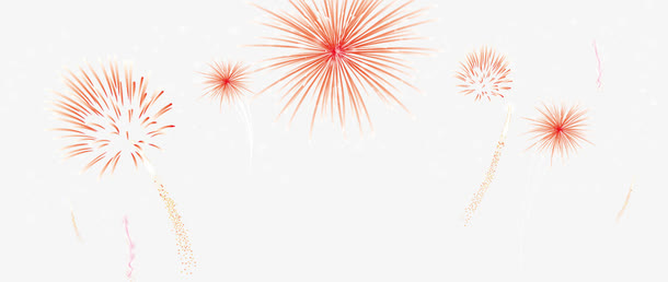红色手绘新年礼花免抠