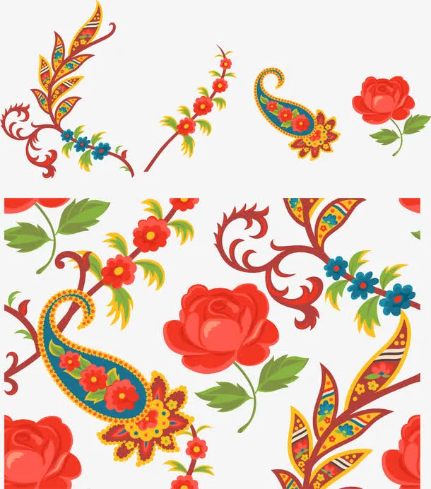 中国风玫瑰花底纹矢量图免抠