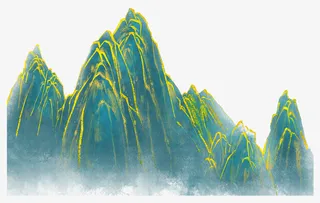 中国风，清明，青山，金色条纹免抠