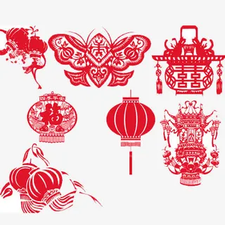新年各种剪纸元素免抠