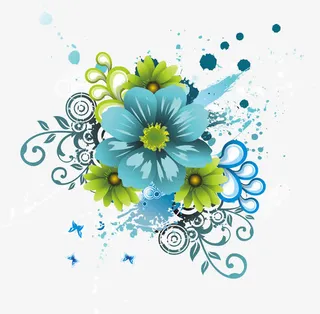 蓝色潮流花纹免抠