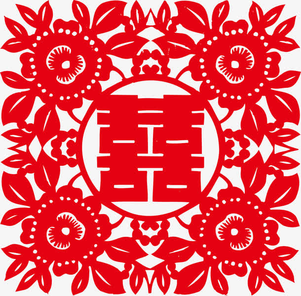 红色剪纸图案免抠
