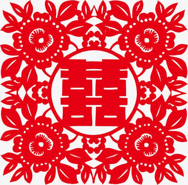 红色剪纸图案免抠