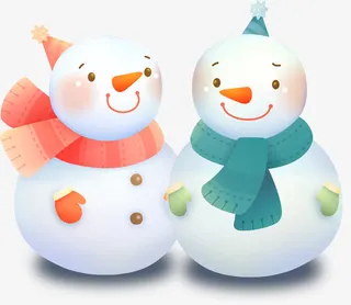 双雪人冬日可爱卡通免抠