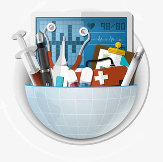 手绘蓝色圆球针筒免抠