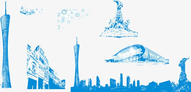 广州标志建筑手绘免抠