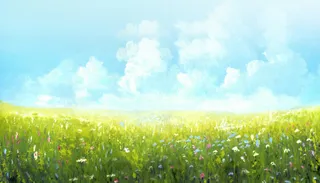 蓝天白云青翠草地免抠