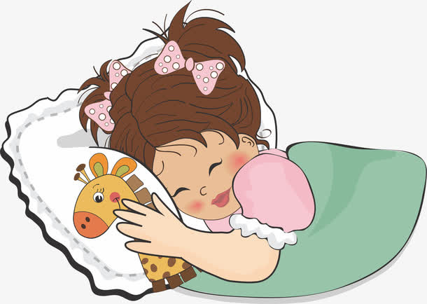 抱小鹿睡的小女孩免抠