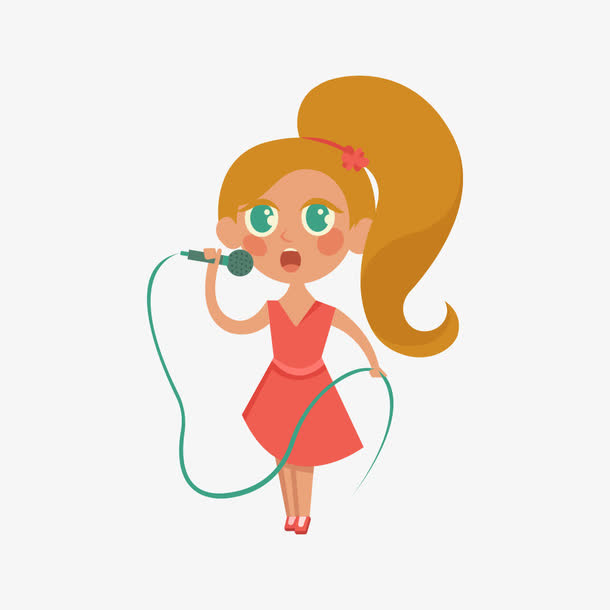 手绘马尾女孩歌唱插画免抠