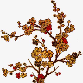 金色刺绣梅花图案中秋免抠