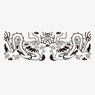 黑白线中国龙元素免抠