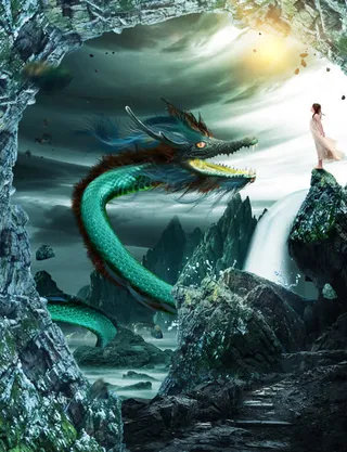 动漫世界的飞龙海报背景免抠