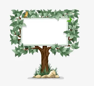 手绘绿色大树标签免抠