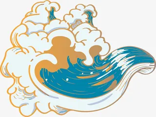 梦幻唯美国潮浪花浪花免抠