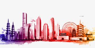 城市水墨剪影素材免抠