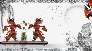 复古水墨底纹中国风脸谱皮影背景素材高清