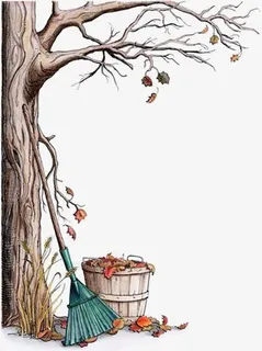 手绘扫落叶免抠