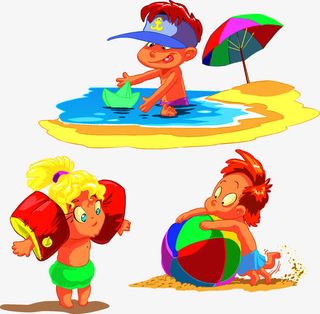 小孩沙滩玩耍免抠