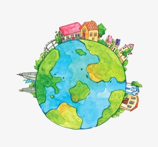 卡通手绘水彩地球免抠