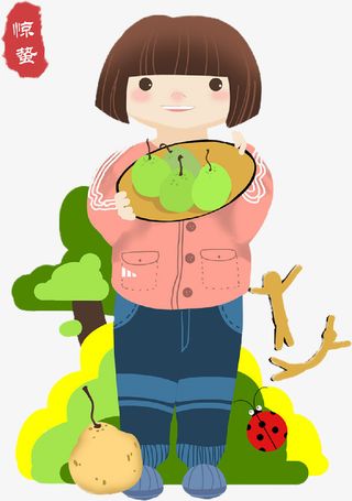 手绘惊蛰吃梨子免抠