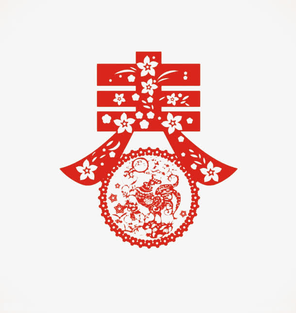 春节红色剪纸免抠