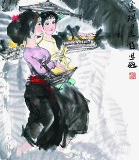 国画傣族姑娘免抠