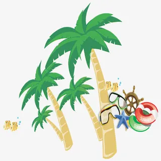 夏日海滩的卡通元素免抠