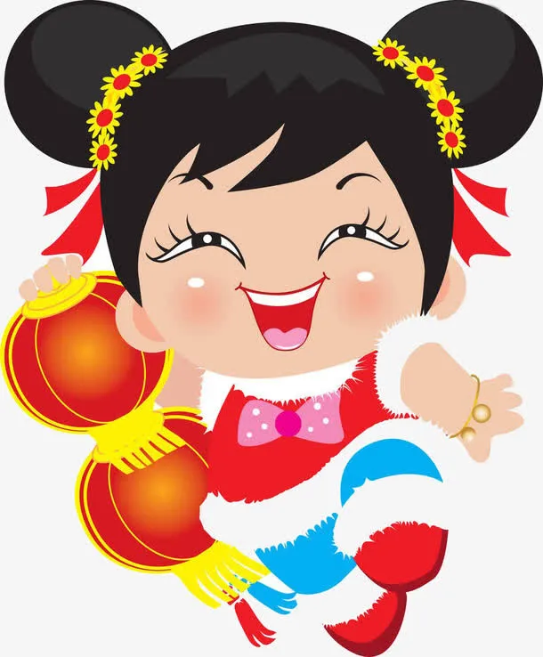 卡通女孩灯笼素材免抠