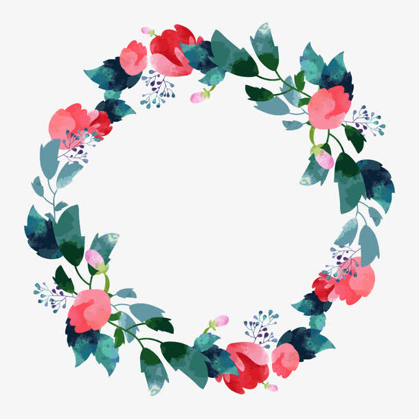 手绘水彩花卉花环免抠装饰边框元素