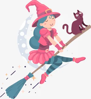 粉色卡通可爱巫婆免抠
