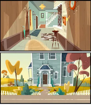 手绘卡通别墅内置免抠