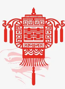 手绘红色囍字灯笼婚庆卡片免抠
