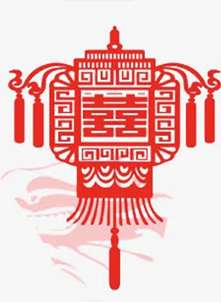 手绘红色囍字灯笼婚庆卡片免抠