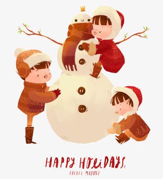 一起堆雪人免抠