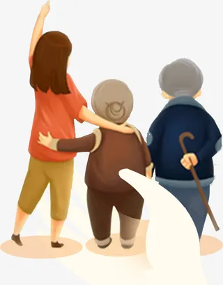 卡通老人和孙女的背影免抠