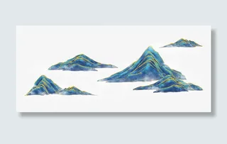 中式烫金线山川免抠