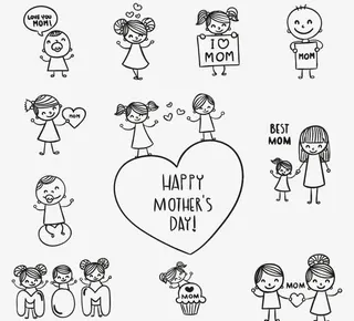 11款手绘母亲节人物矢量素材免抠