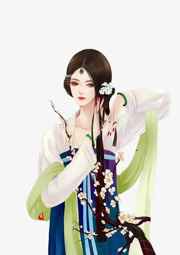 彩绘立绘桃花女子图片免抠