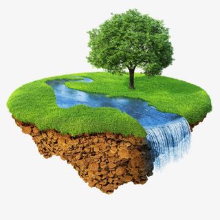 手绘创意漂浮山免抠