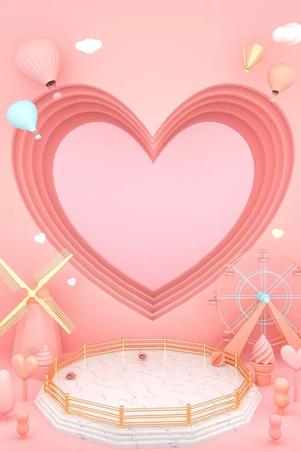 立体心型c4d背景粉色
