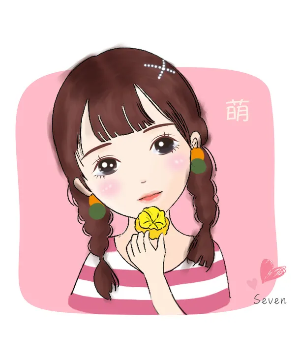 手绘Q版女生头像免抠