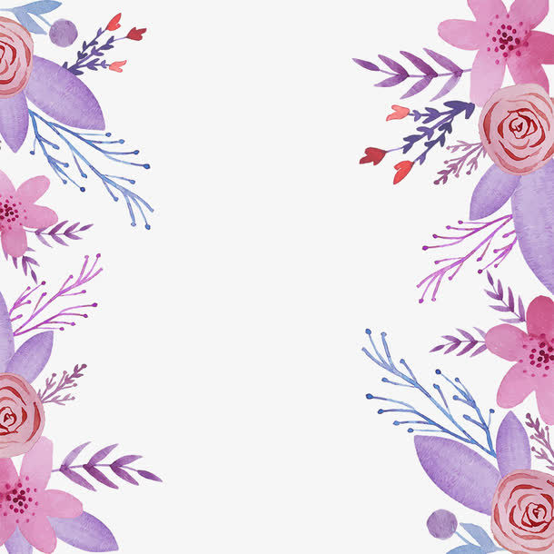 手绘粉紫色花卉花边免抠