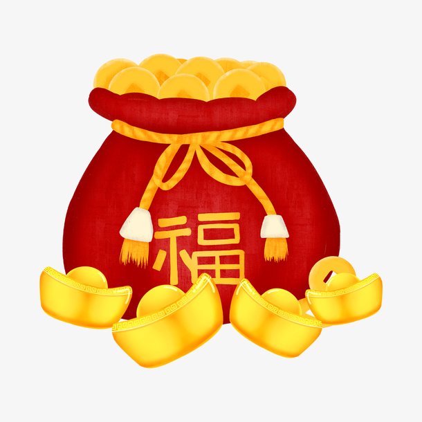 福袋元宝红色免抠