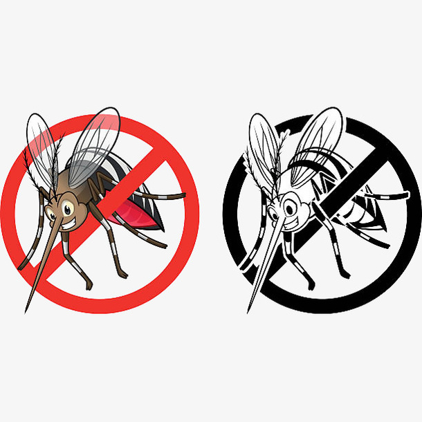 卡通彩色和黑色禁止蚊子传染疾病免抠