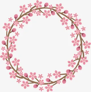 粉红桃花枝边框春天矢量素材免抠