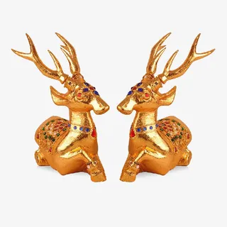 泰国家居实木金箔鹿摆件免抠