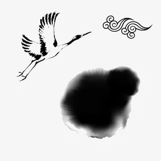 水墨云鹤免抠