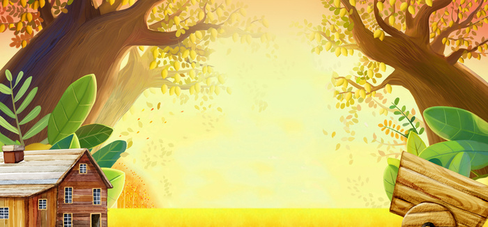 春天梦幻文艺复古卡通森林黄banner高清