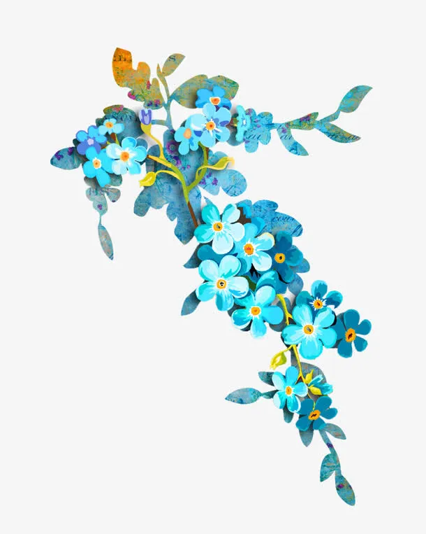 蓝色小清新花朵装饰图案免抠