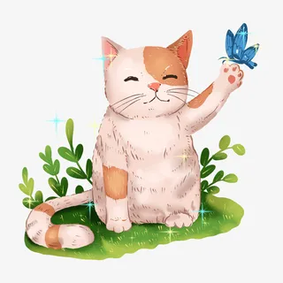 小猫咪和蝴蝶玩耍免抠